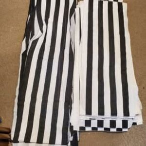 Black & white striped canvas panels 13pc.table runners, outdoor canopy curtain,
